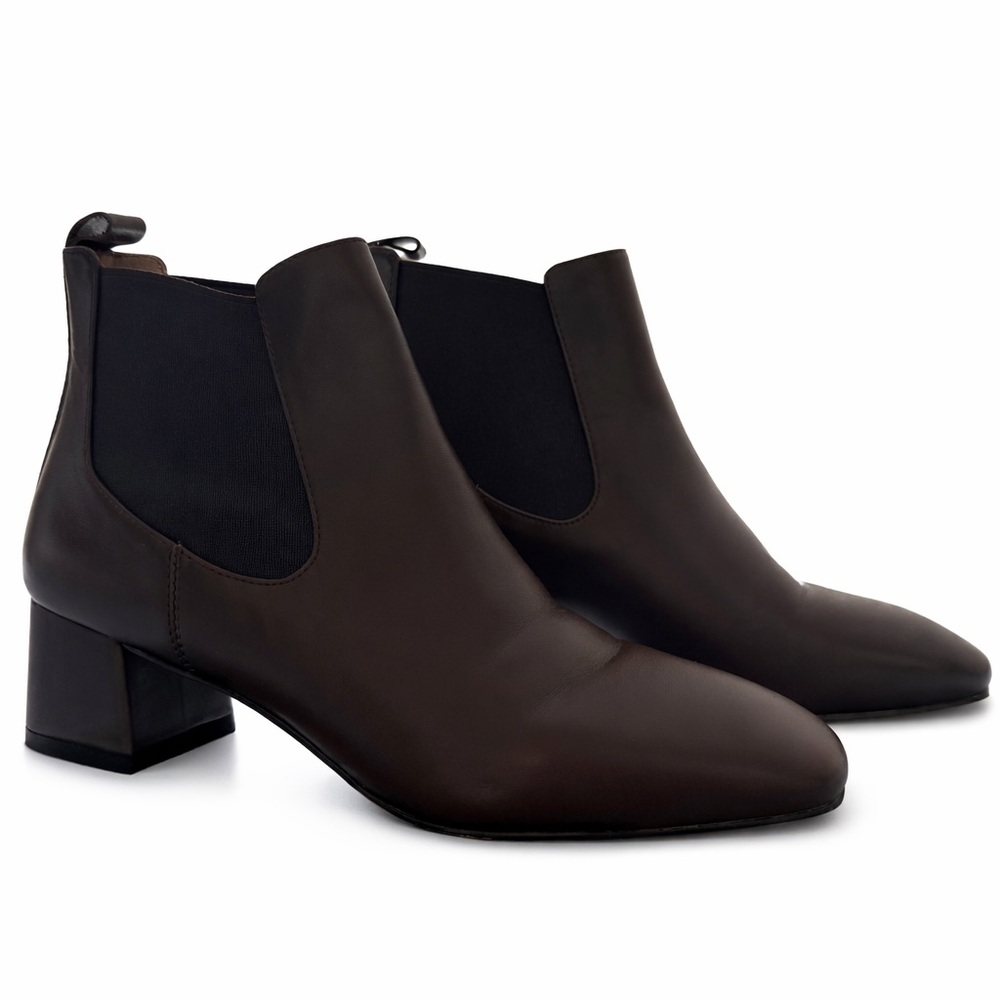 DIONE Brown Leather Ankle Boots – Block Heel